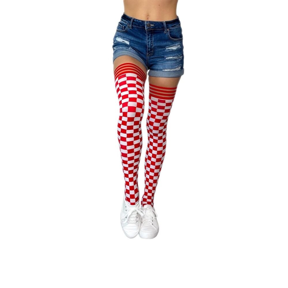 9318 Thigh Highs | GAME DAY Checkered Thigh High Stockings | Stylish